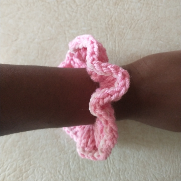 Pink Scrunchie with Light Pink Velvet Outline - Picture 3 of 5